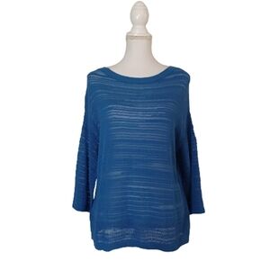 TOMMY BAHAMA Sea Grass Open Hem Burnout Sheer Sweater in color Turkish Sea Blue